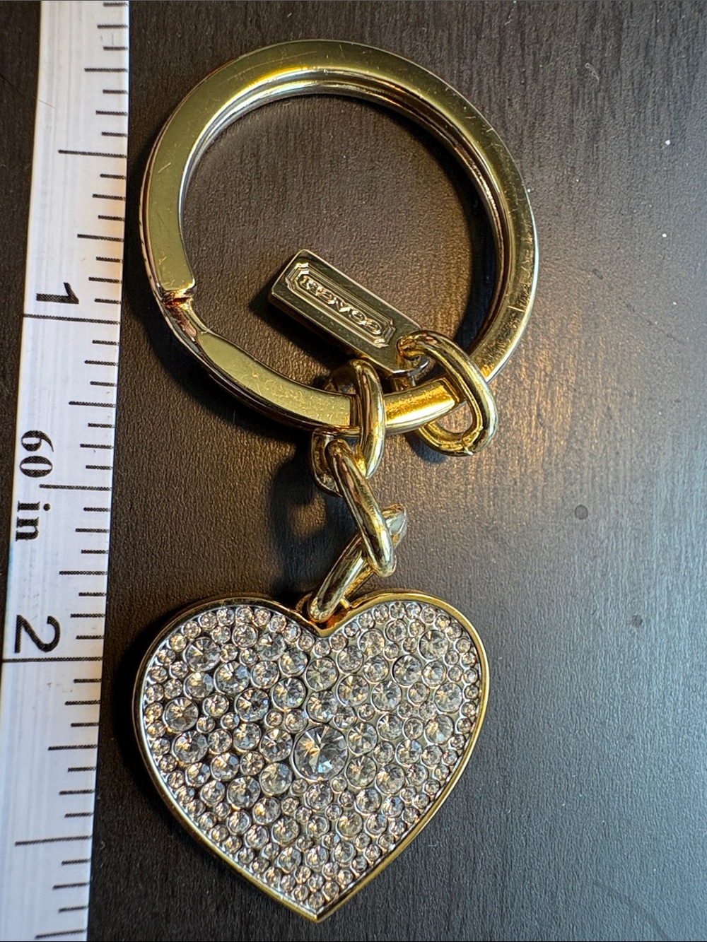 Coach Gold-Tone Crystal Heart Key & Card Holder Charm